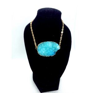 Blue druzy crystal Necklace gold
